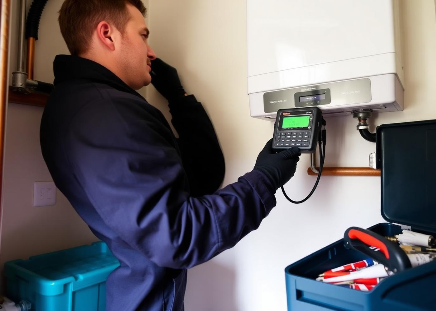 Technicus meet de rookgassen van een gascondensatieketel